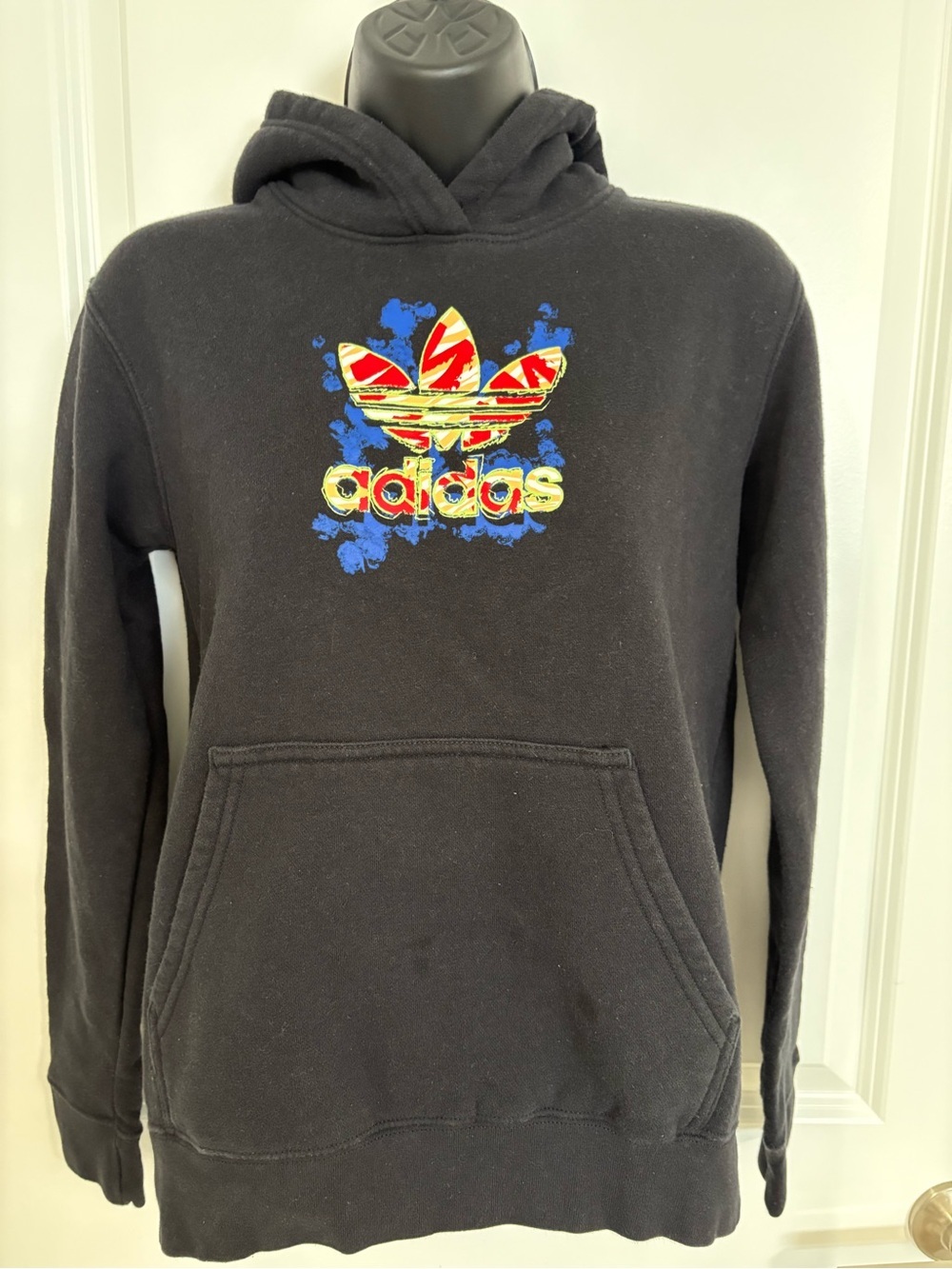 adidas Black Hoodie with Multicolor Trefoil Graphic - Picture 2 of 4